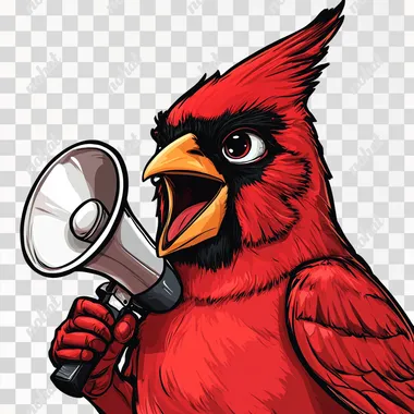 school cardinal mascott smiling with a megaphone