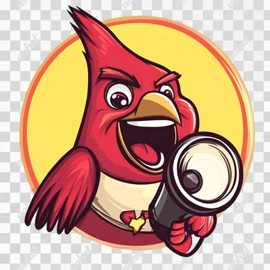 school cardinal mascott smiling with a megaphone