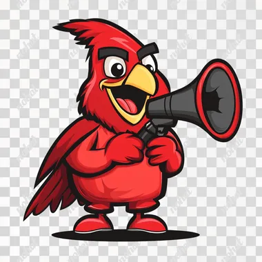 school cardinal mascott smiling with a megaphone