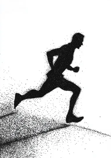 running, sunset, conceptual, style of pointillism with black ink on white paper   tree, color