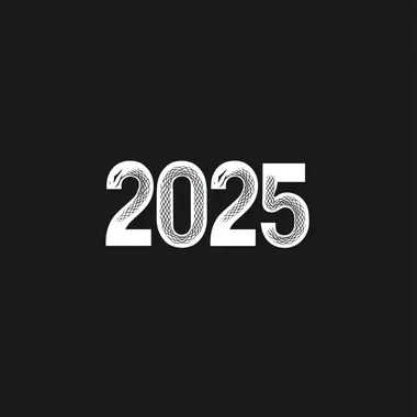 Create a simple black-and-white logo featuring the numbers "2025" with a minimalist snake design incorporated, clean lines, sleek and modern style, monochromatic, subtle snake elements intertwined with the numbers, bold yet elegant