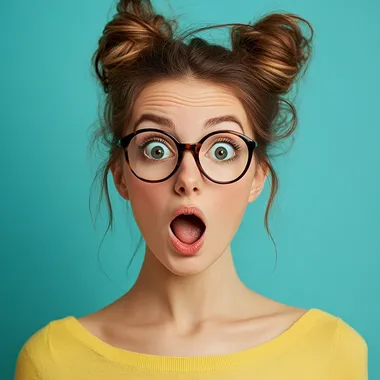 A woman with a surprised expression, feeling that she is cool