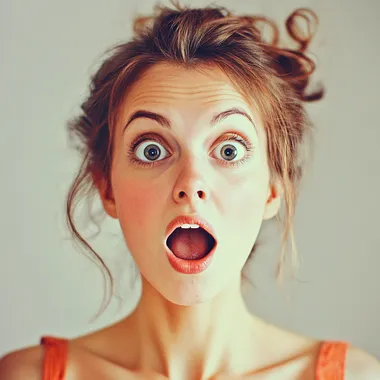 A woman with a surprised expression, feeling that she is cool