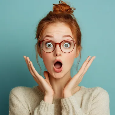 A woman with a surprised expression, feeling that she is cool
