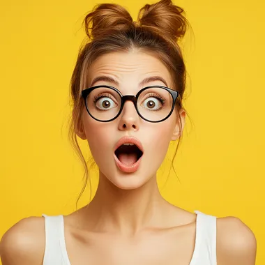 A woman with a surprised expression, feeling that she is cool