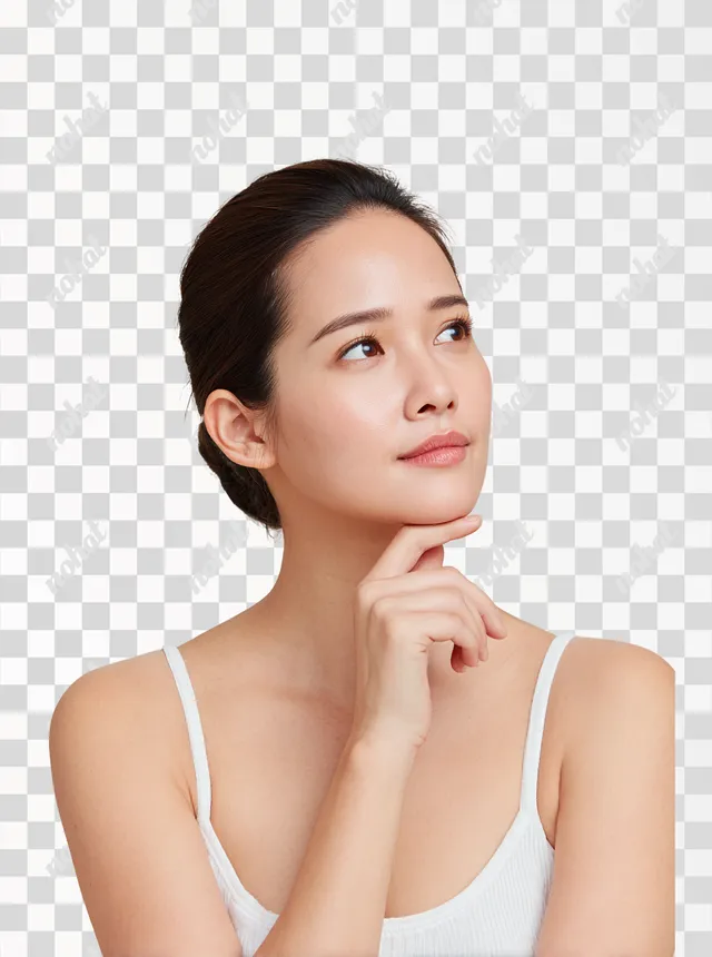 PNG Contemplative Korean Female Model with Minimalist Style