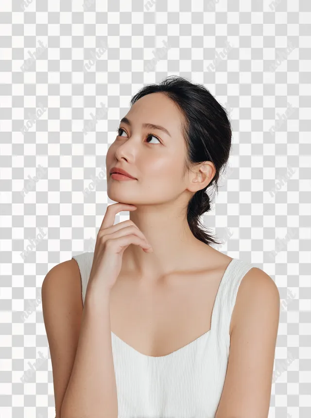 PNG Contemplative Korean Female Model in Minimalistic Setting