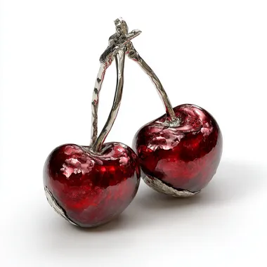 Metallic Cherry, Two, Sterling Silver, High Resolution, Realistic, White Background