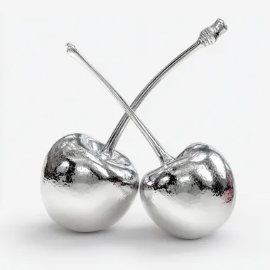 Metallic Cherry, Two, Sterling Silver, High Resolution, Realistic, White Background