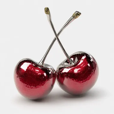 Metallic Cherry, Two, Sterling Silver, High Resolution, Realistic, White Background
