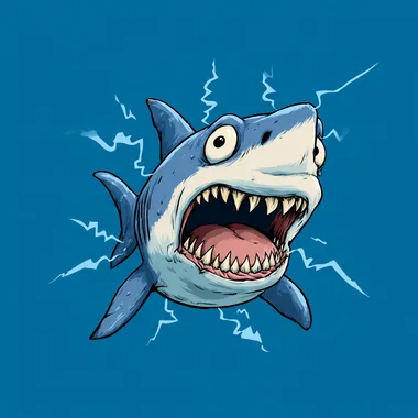 A cartoon great white shark looking shocked and scared