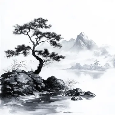 An ink style landscape, white background
