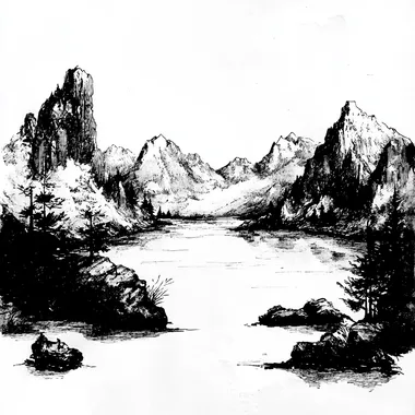 An ink style landscape, white background