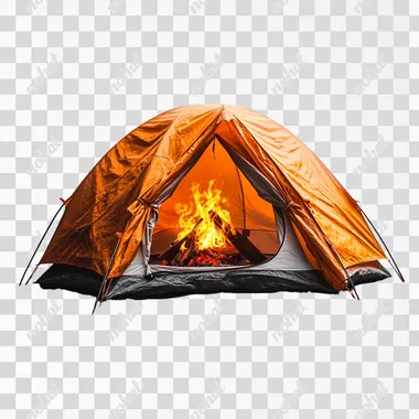 un bivouac avec un feu de camp sur fond blanc --s 250