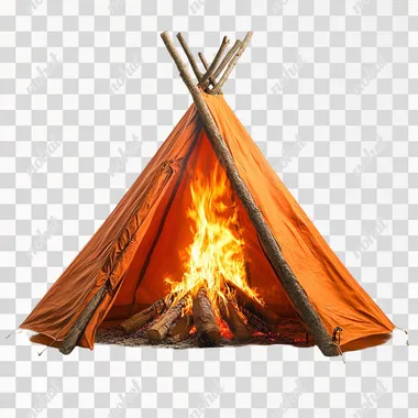 un bivouac avec un feu de camp sur fond blanc --s 250