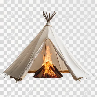 un bivouac avec un feu de camp sur fond blanc --s 250