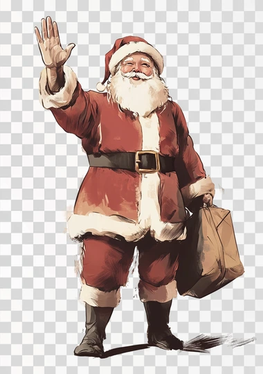 Vector illustration of Santa Claus waving, clip art on a white background.