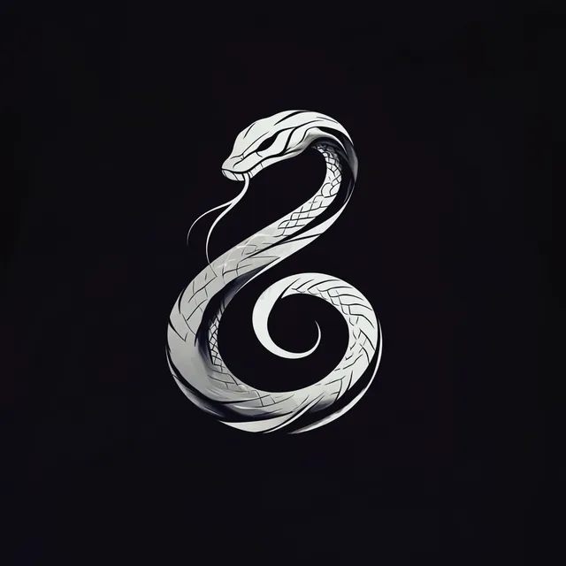White Snake Logo Design on Black Background, Professional Minimalistic Style