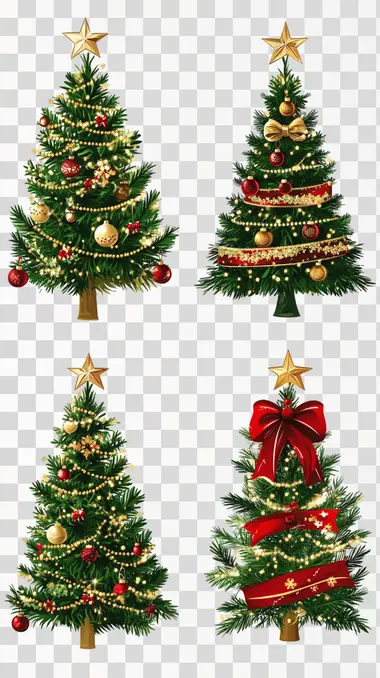 Beautiful Christmas Elements With Christmas Trees, isolated on white background, png image
