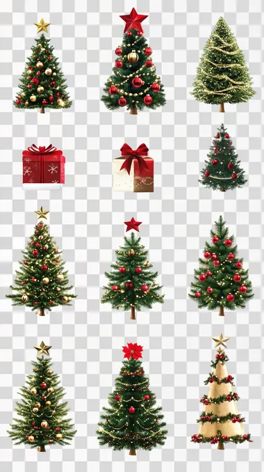 Beautiful Christmas Elements With Christmas Trees, isolated on white background, png image