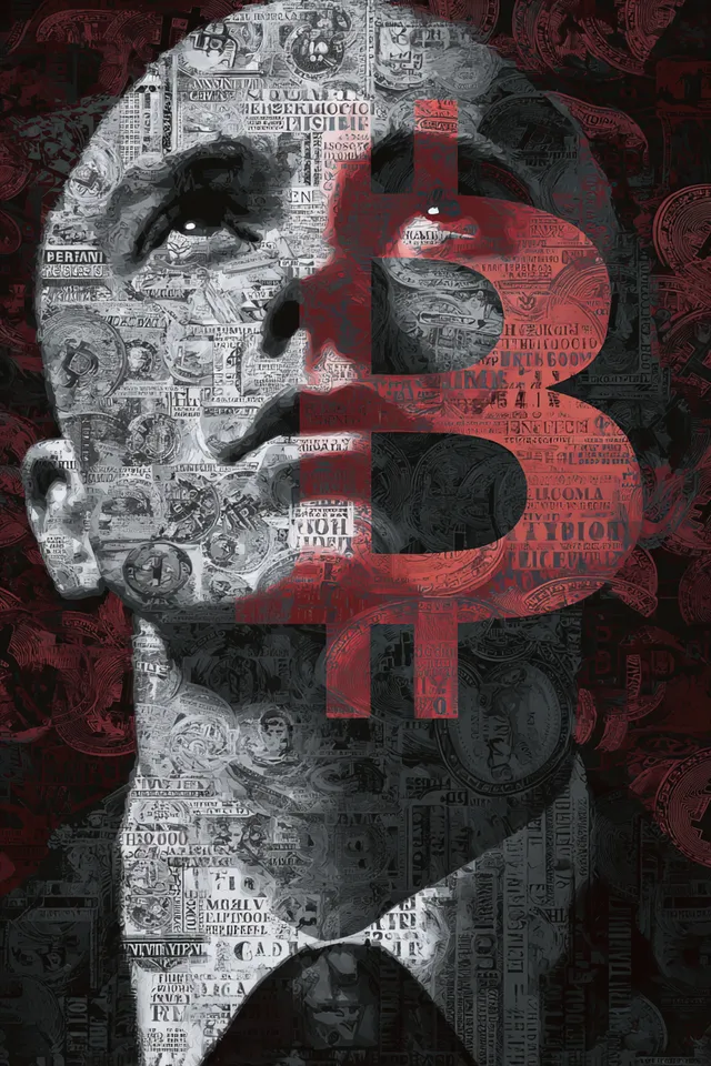 Contemplative Man with Bitcoin Symbol