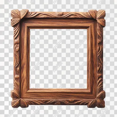 empty square wooden frame with white background