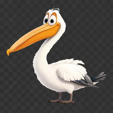 Side view, left side only view, big smile, pelican, pixar style, white background