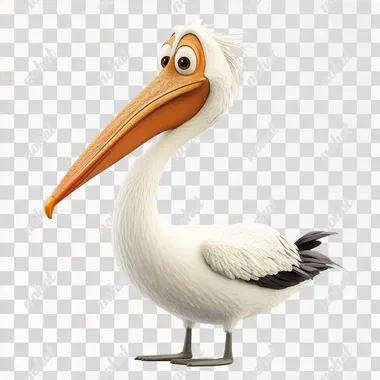 Side view, left side only view, big smile, pelican, pixar style, white background