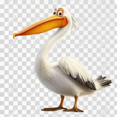 Side view, left side only view, big smile, pelican, pixar style, white background
