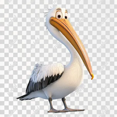 Side view, left side only view, big smile, pelican, pixar style, white background