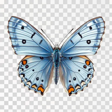 Bright Blue Butterfly With Light Blue Spots from above against a white background --s 250