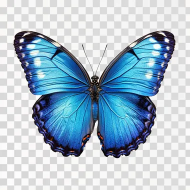 Bright Blue Butterfly With Light Blue Spots from above against a white background --s 250