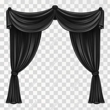 cartoon marquee tent clip art with the black curtains pulled to the side and empty space at the center, vector, 2D, black color, whitebackground