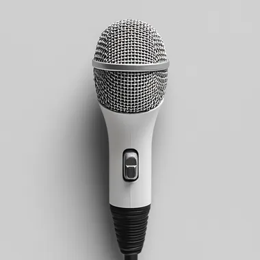 microphone meant for singing, pure white background, minimalist design with clean lines and no visible brand markings, soft diffused lighting accentuating the microphone's contours, pinterest aesthetic --s 750