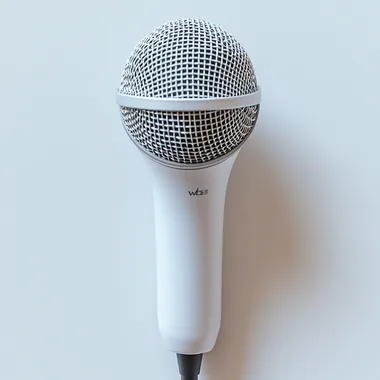 microphone meant for singing, pure white background, minimalist design with clean lines and no visible brand markings, soft diffused lighting accentuating the microphone's contours, pinterest aesthetic --s 750