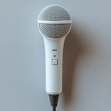 microphone meant for singing, pure white background, minimalist design with clean lines and no visible brand markings, soft diffused lighting accentuating the microphone's contours, pinterest aesthetic --s 750