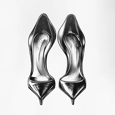 Tattoo design, a pair of heels from the front, black and white, clean white background