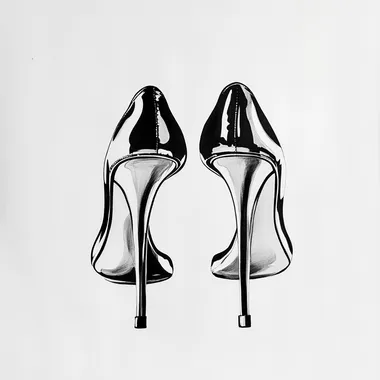 Tattoo design, a pair of heels from the front, black and white, clean white background