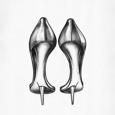 Tattoo design, a pair of heels from the front, black and white, clean white background
