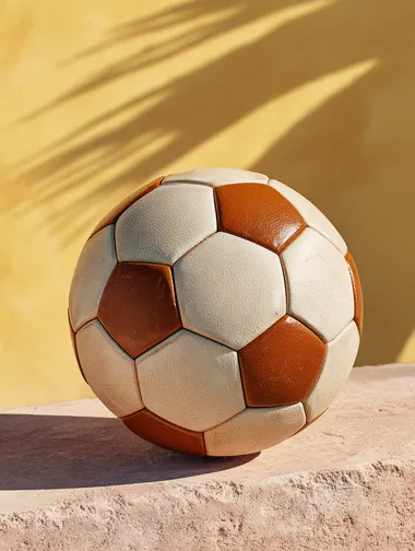 A classic vintage leather soccer football, minimal pastel yellow background, retro cinematic lighting, nostalgic poster style, centred composition, soft shadows, subtle grain, bold yet minimal   --raw rofile lia5zav k5ni7kr