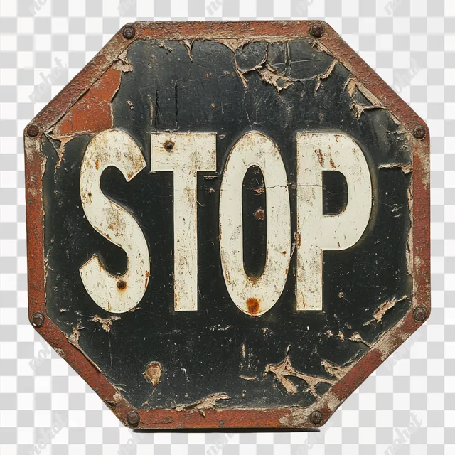 PNG Old Worn Stop Sign Front View with White STOP Inscription for Traffic Safety