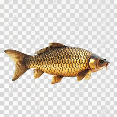 photorealistic carp side view on white background