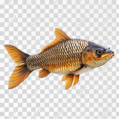 photorealistic carp side view on white background