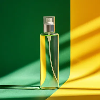 bottle of spray on the green and yellow background --s 250