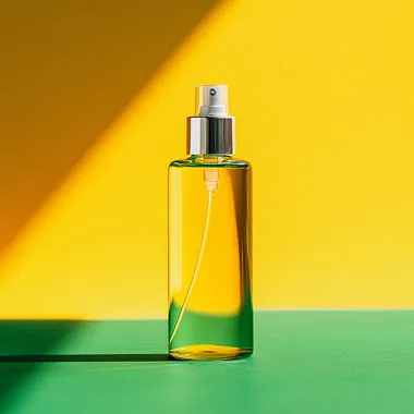 bottle of spray on the green and yellow background --s 250