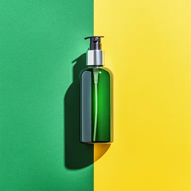bottle of spray on the green and yellow background --s 250
