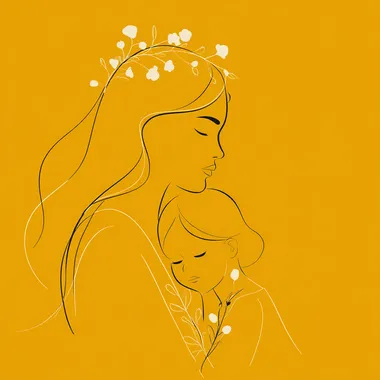 Simple aesthetic line art image with a mother and baby daughter --s 250