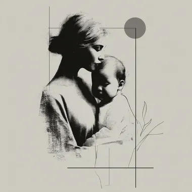 Simple aesthetic line art image with a mother and baby daughter --s 250
