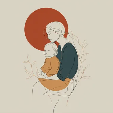 Simple aesthetic line art image with a mother and baby daughter --s 250
