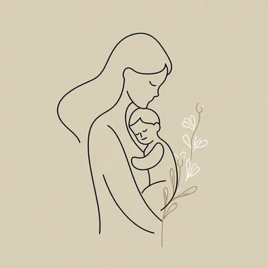 Simple aesthetic line art image with a mother and baby daughter --s 250